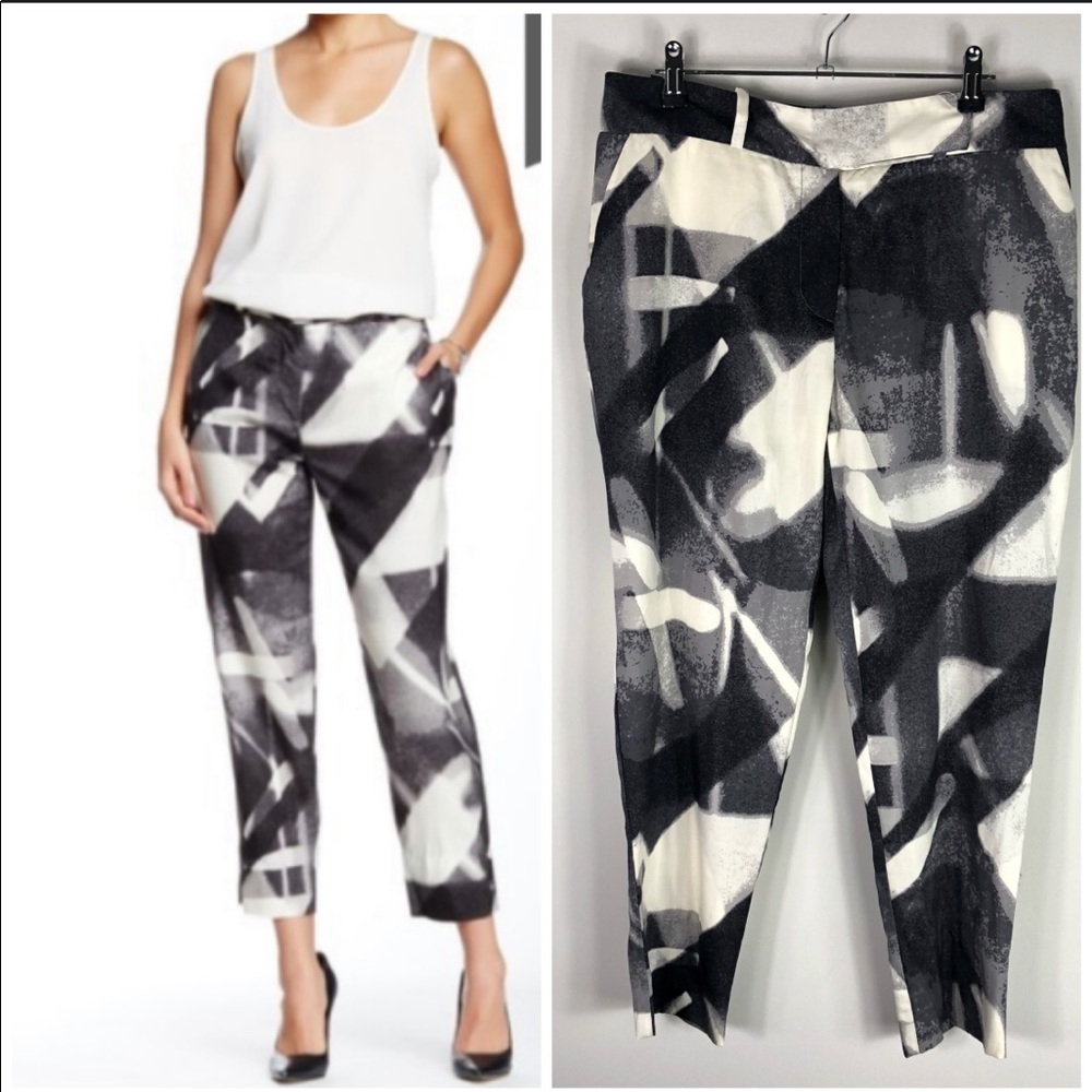 Halston Heritage Silk Blend Geometric Pants Trousers 733